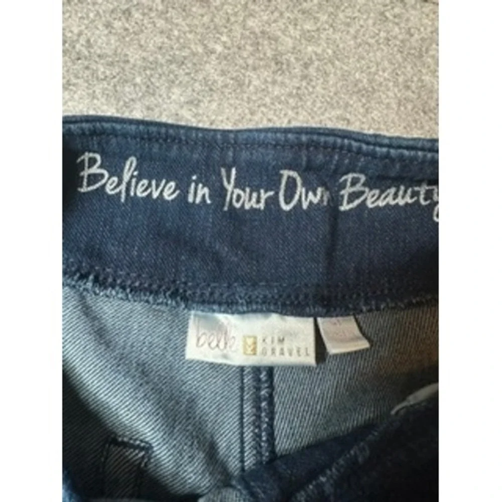 Belle by Kim Gravel Dark Wash Pull On Straight Leg Jeans Pearl Button Hem 4T
